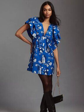 Anthropologie Farm Rio Flutter-Sleeve Babydoll Mini Dress